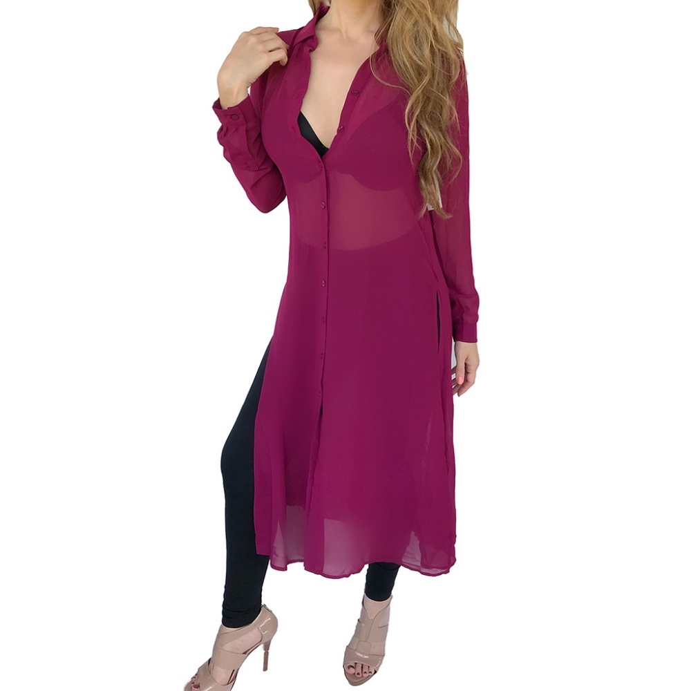 Decree Burgundy Sheer duster
